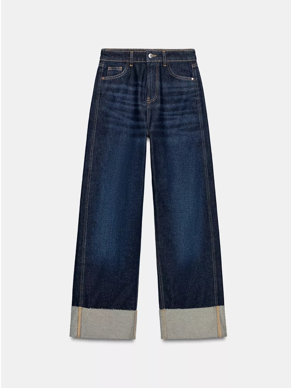 Zara Dark Blue Barrel Cuffed Jeans